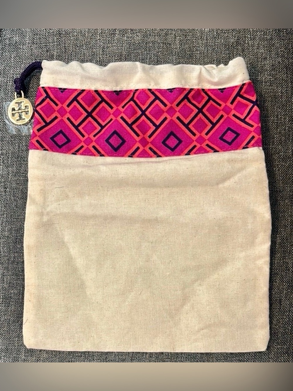 Tory Burch Pink and Cream Canvas Dust Bag